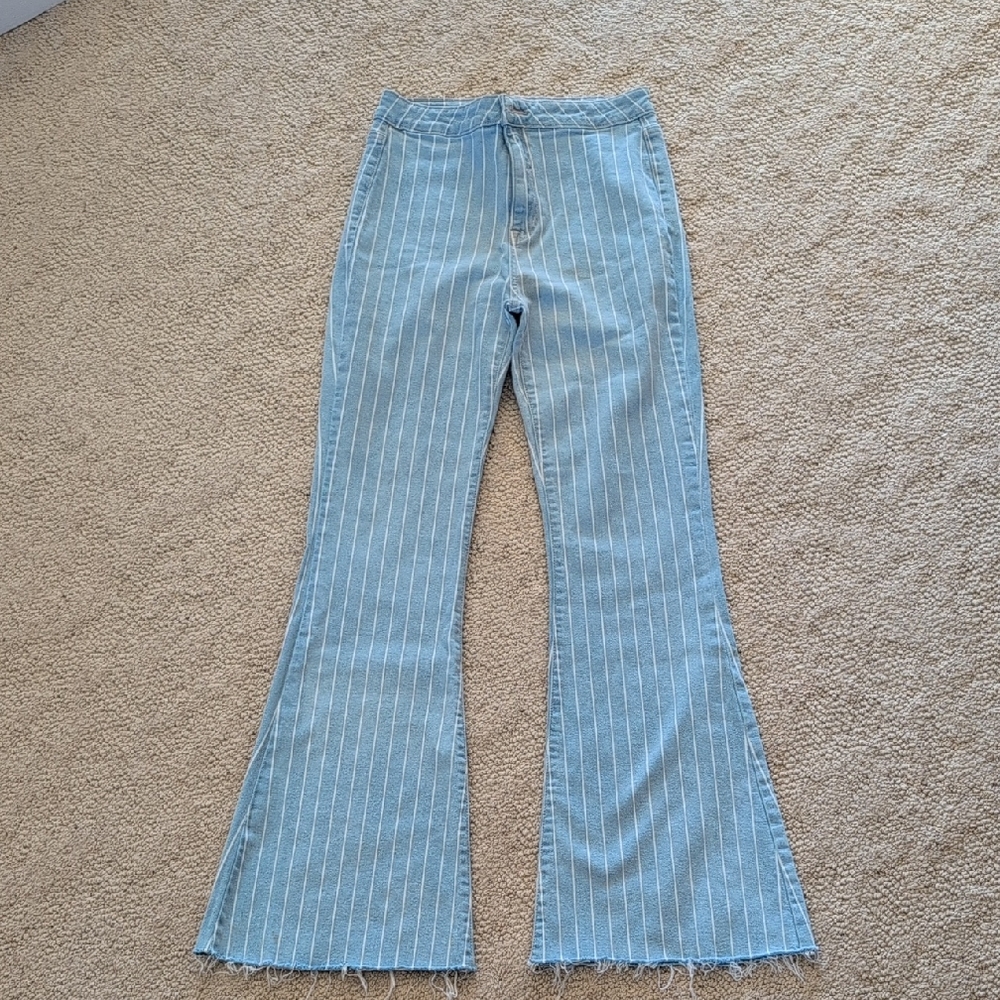 Cello High Rise Light Blue Striped Flare Jeans